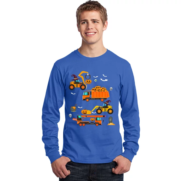 Kids Construction Vehicle Halloween Crane Truck Pumpkin Long Sleeve Shirt