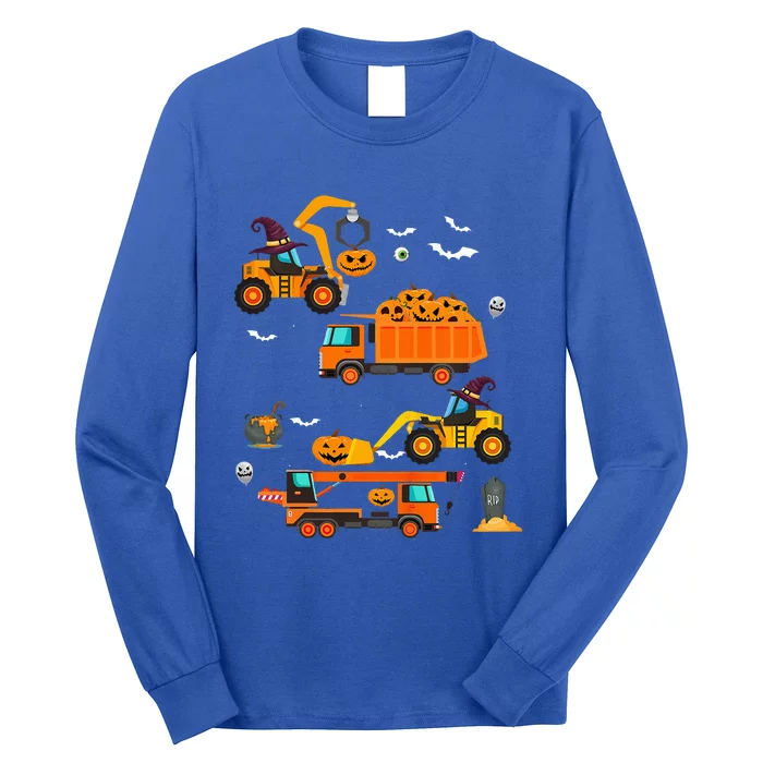 Kids Construction Vehicle Halloween Crane Truck Pumpkin Long Sleeve Shirt