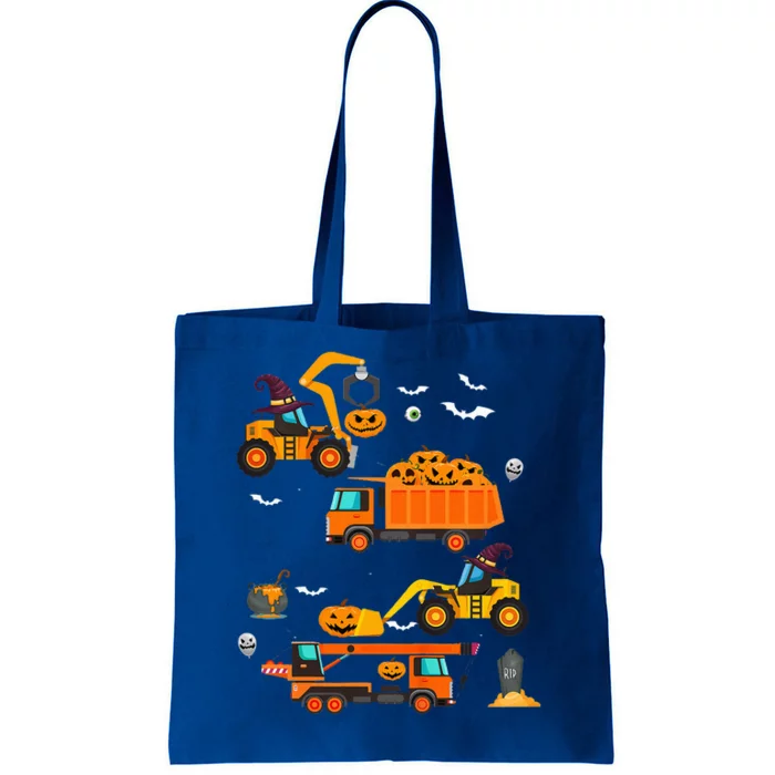 Kids Construction Vehicle Halloween Crane Truck Pumpkin Tote Bag