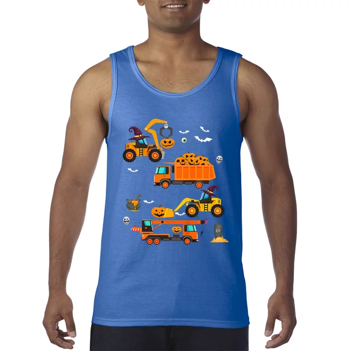 Kids Construction Vehicle Halloween Crane Truck Pumpkin Tank Top