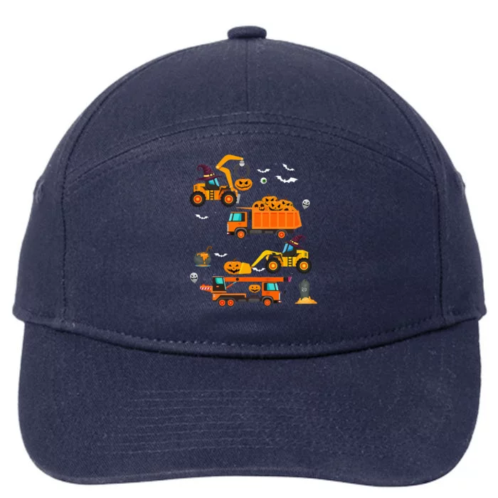 Kids Construction Vehicle Halloween Crane Truck Pumpkin 7-Panel Snapback Hat