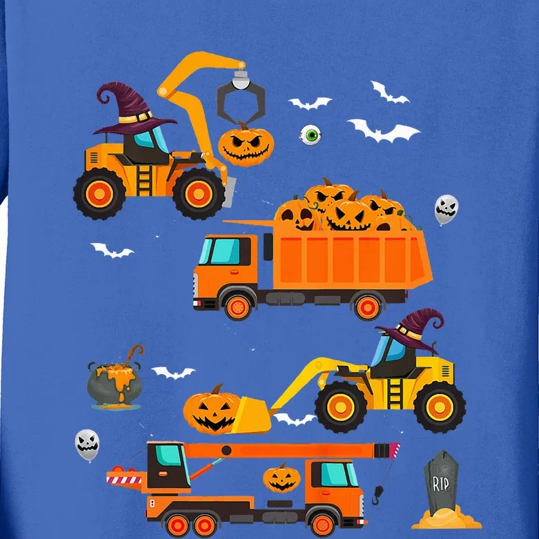 Kids Construction Vehicle Halloween Crane Truck Pumpkin Kids Long Sleeve Shirt