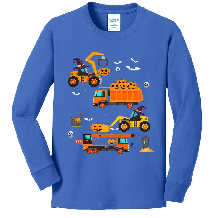 Kids Construction Vehicle Halloween Crane Truck Pumpkin Kids Long Sleeve Shirt