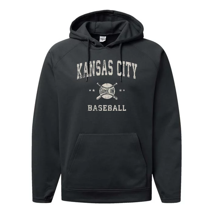 Kansas City Vintage Baseball Throwback Retro Design Performance Fleece Hoodie