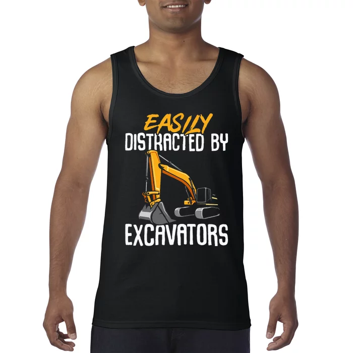 Kids Construction Vehicle Easily Distracted By Excavators Tank Top