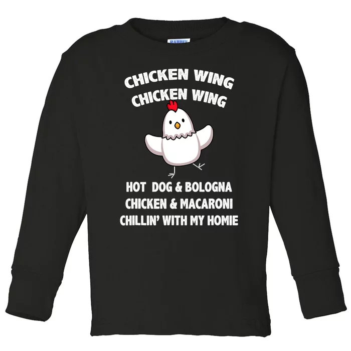 Kids Chicken Wing Chicken Wing Hot Dog And Bologna Toddlers Toddler Long Sleeve Shirt