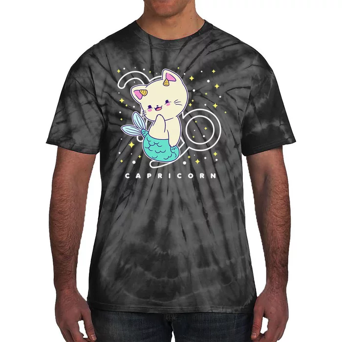 Kawaii Capricorn Zodiac Sign for Cat Lover Funny Tie-Dye T-Shirt