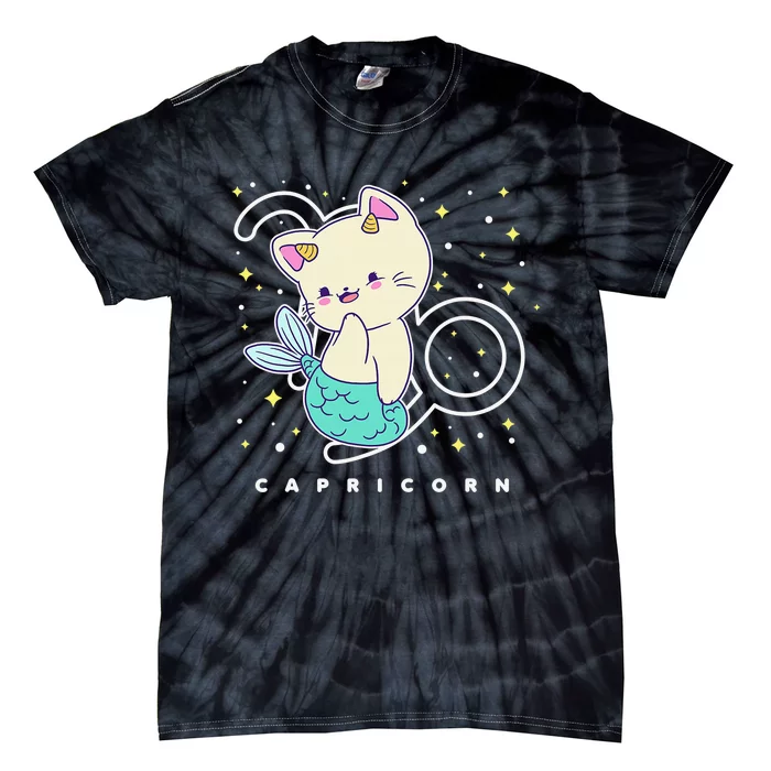 Kawaii Capricorn Zodiac Sign for Cat Lover Funny Tie-Dye T-Shirt