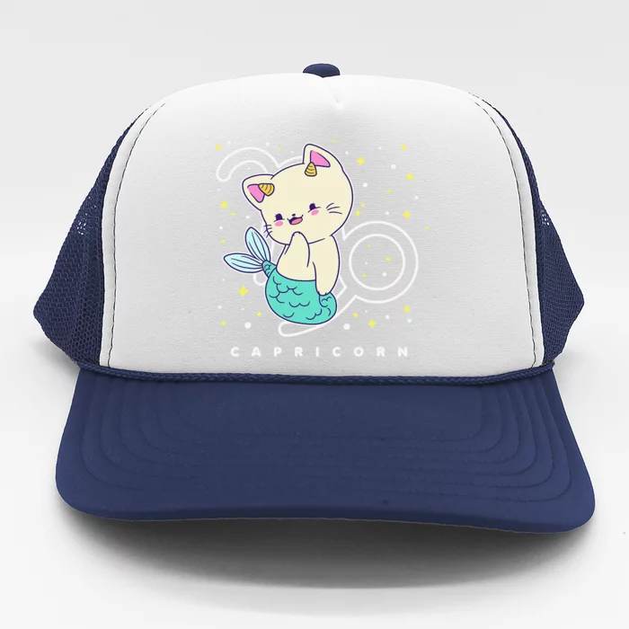 Kawaii Capricorn Zodiac Sign for Cat Lover Funny Trucker Hat