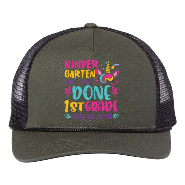 Kindergarten Done 1st Grade Last Day Of School Graduation Retro Rope Trucker Hat Cap