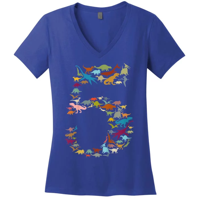 Kids Dinosaur 5th Birthday Boy 5 Year Old Tgiftrex Party Rawr Gift Women's V-Neck T-Shirt