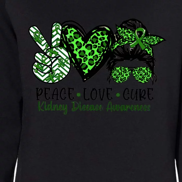 Kidney Disease Awareness Peace Love Cure Green Ribbon Messy Bun Kidney Womens California Wash Sweatshirt