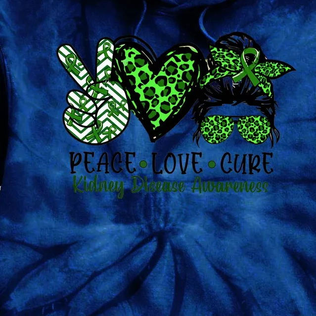 Kidney Disease Awareness Peace Love Cure Green Ribbon Messy Bun Kidney Tie Dye Hoodie