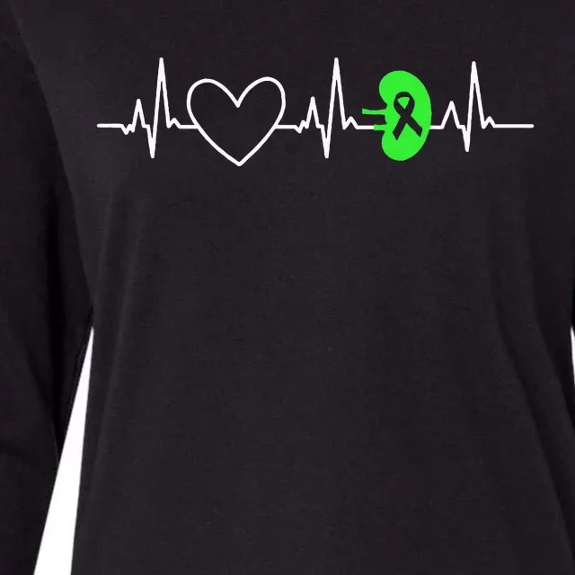 Kidney Disease Awareness Heartbeat Transplant Organ Donor Womens Cotton Relaxed Long Sleeve T-Shirt