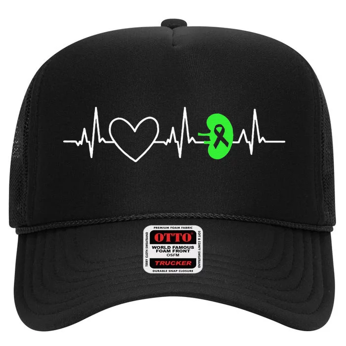 Kidney Disease Awareness Heartbeat Transplant Organ Donor High Crown Mesh Trucker Hat