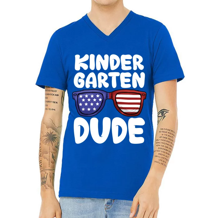 Kindergarten Dude Back To School American Flag Gift V-Neck T-Shirt