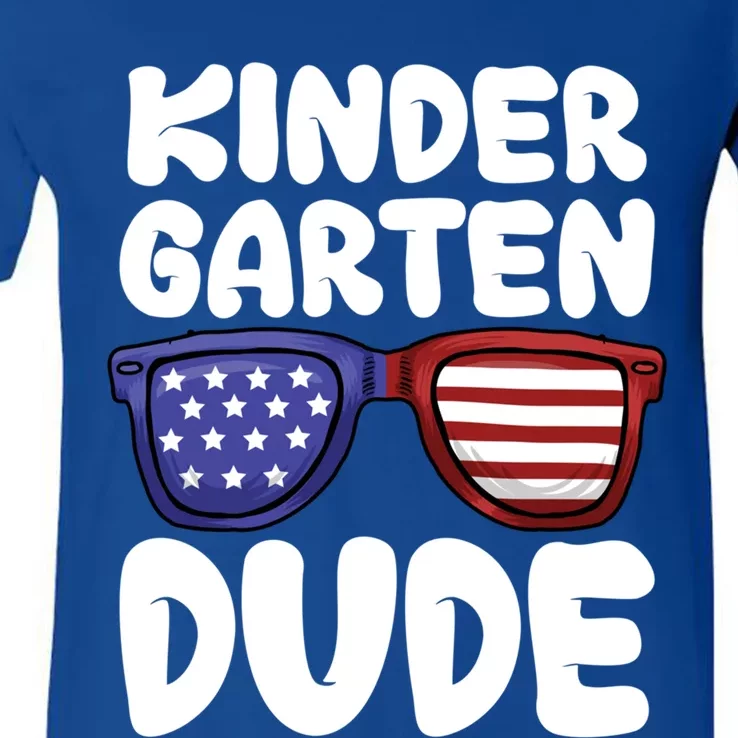 Kindergarten Dude Back To School American Flag Gift V-Neck T-Shirt