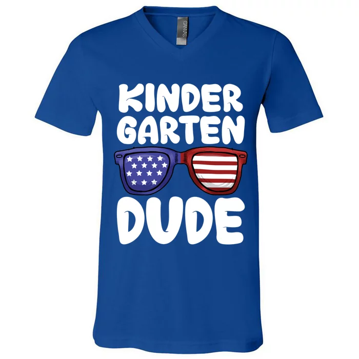 Kindergarten Dude Back To School American Flag Gift V-Neck T-Shirt