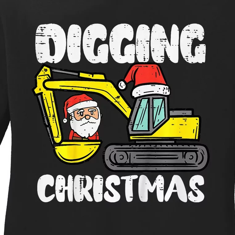 Kids Digging Christmas Excavator Xmas Truck Kids Ladies Long Sleeve Shirt