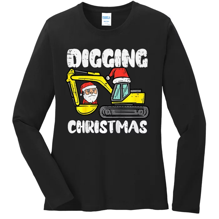 Kids Digging Christmas Excavator Xmas Truck Kids Ladies Long Sleeve Shirt