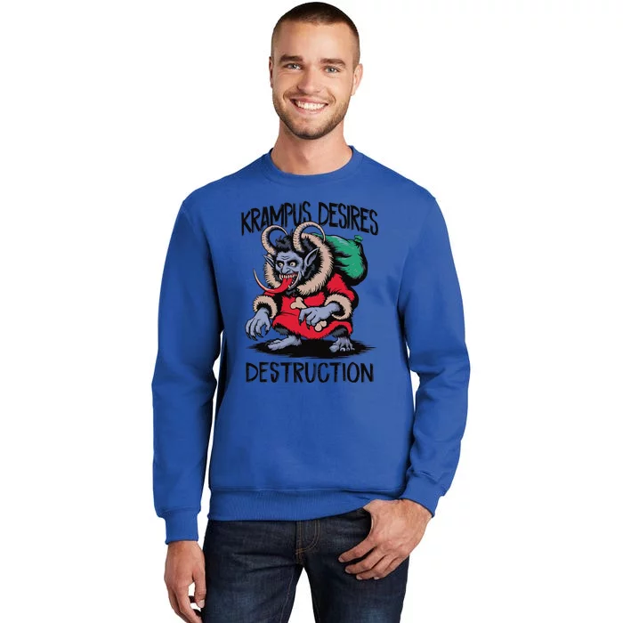 Krampus Desires Destruction Devil Satan Christmas Occult Tall Sweatshirt