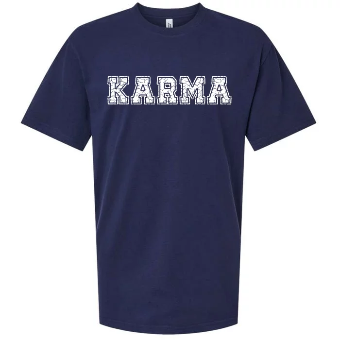 Karma Destressed Font Sueded Cloud Jersey T-Shirt