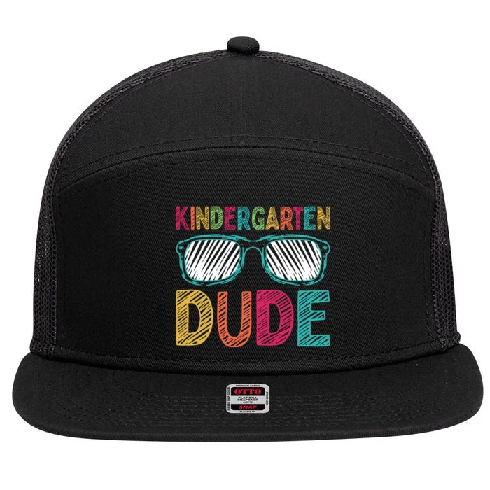 Kindergarten Dude Funny First Day Back To School Student 7 Panel Mesh Trucker Snapback Hat