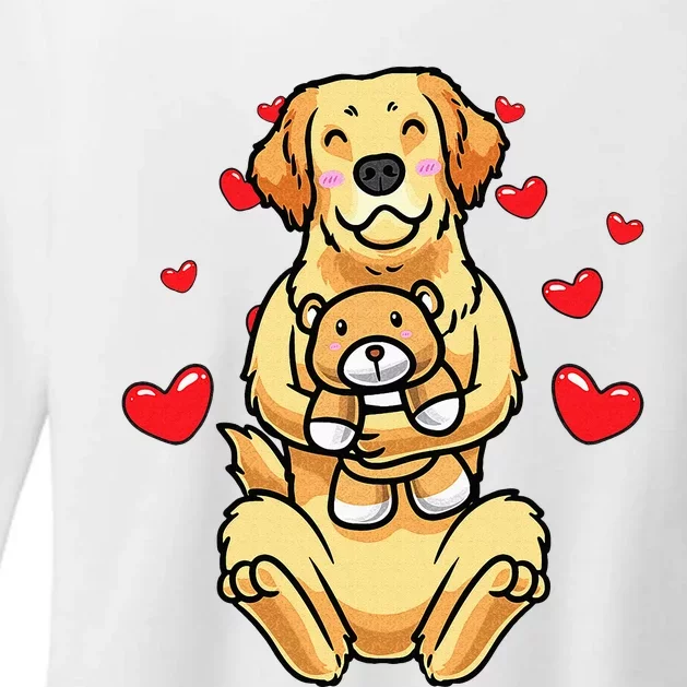 Kawaii Dog Golden Retriever Stuffed Animal And Hearts Womens CVC Long Sleeve Shirt