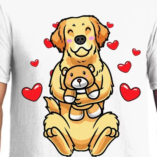 Kawaii Dog Golden Retriever Stuffed Animal And Hearts Pajama Set