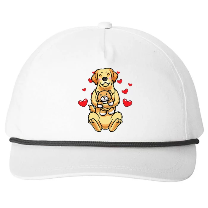 Kawaii Dog Golden Retriever Stuffed Animal And Hearts Snapback Five-Panel Rope Hat