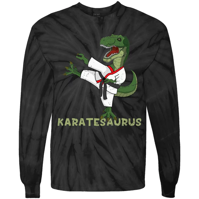 Karate Dinosaur Karatesaurus Trex Karatist Tie-Dye Long Sleeve Shirt