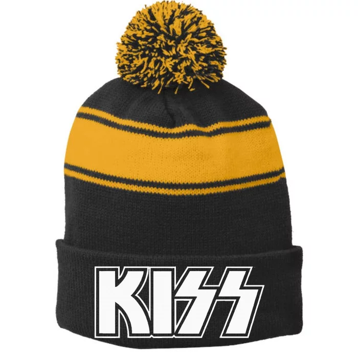 Kiss Deuce Stripe Pom Pom Beanie