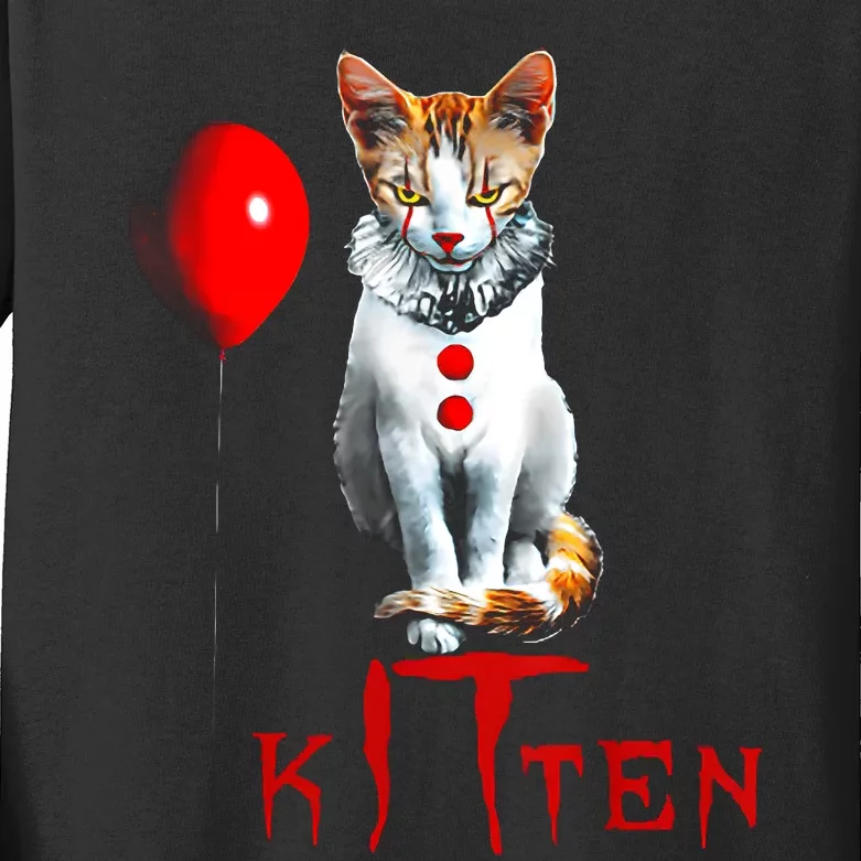 Kitten Dont Look At Me Cat Clown Balloon Halloween Kids Long Sleeve Shirt