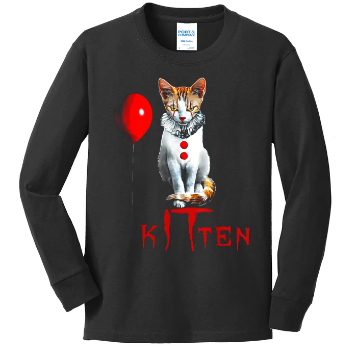 Kitten Dont Look At Me Cat Clown Balloon Halloween Kids Long Sleeve Shirt