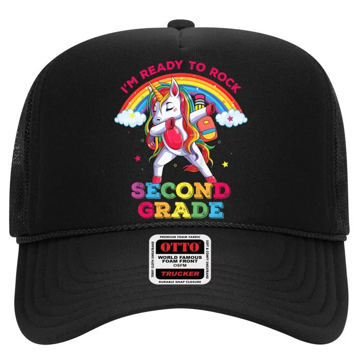 Kids Dabbing Unicorn Im Ready To Rock 2nd Grade Back To School High Crown Mesh Trucker Hat