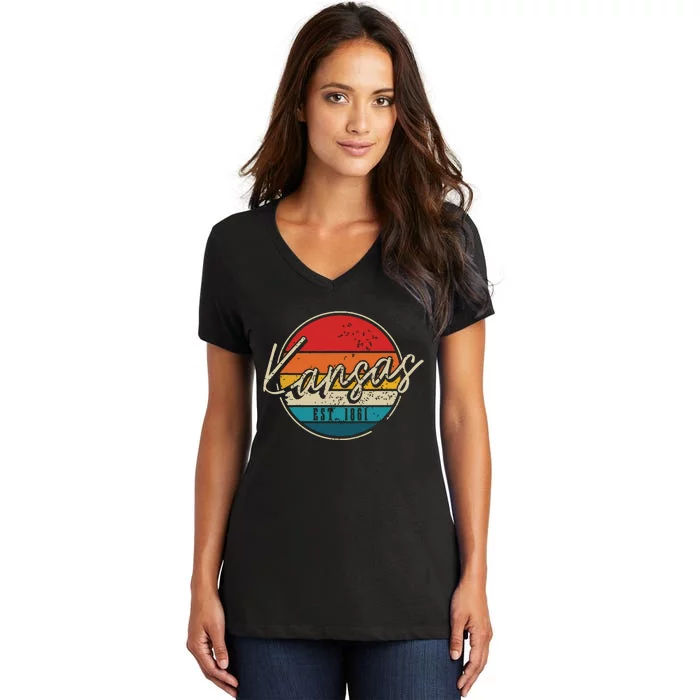 Kansas Est 1861 Pride Vintage Kansas Women's V-Neck T-Shirt