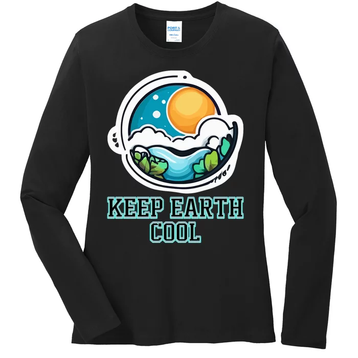 Keep Earth Cool Climate Awareness Ladies Long Sleeve Shirt