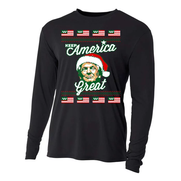 Keep America Great Ugly Christmas Sweater Cooling Performance Long Sleeve Crew