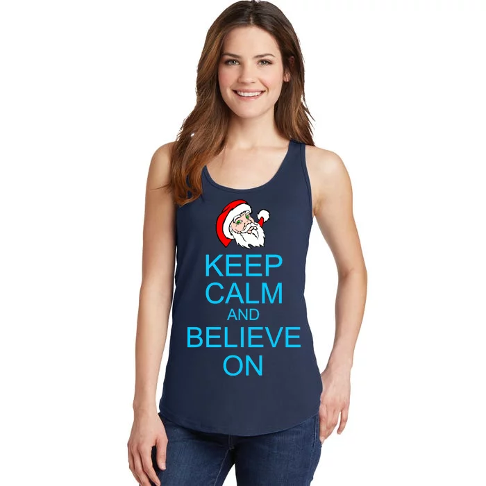 Keep Calm And Believe On Santa Christmas Ladies Essential Tank