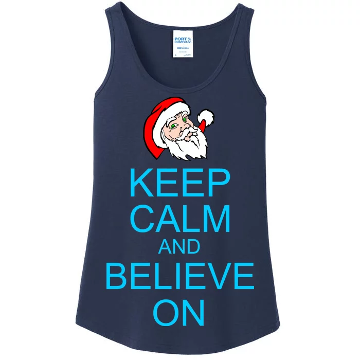 Keep Calm And Believe On Santa Christmas Ladies Essential Tank