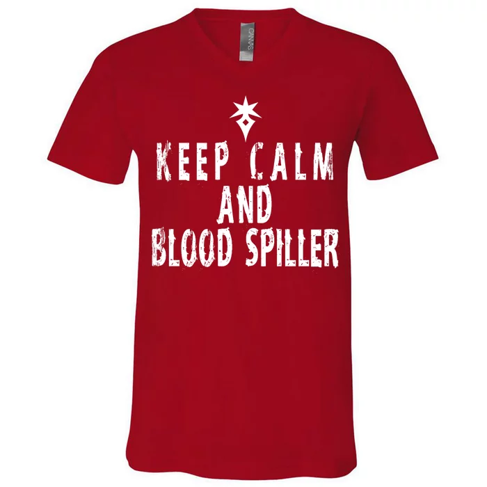 Keep Calm And Blood Spiller Dark Knight FF14 V-Neck T-Shirt