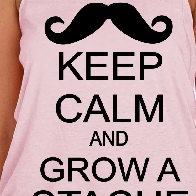 Keep Calm and Grow A Stache Women's Knotted Racerback Tank