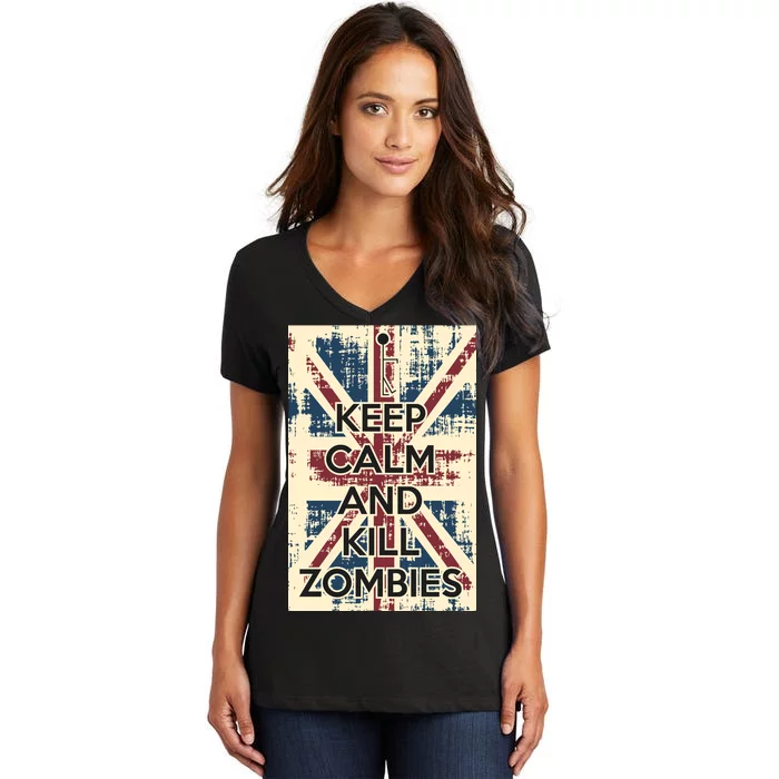 Keep Calm and Kill Zombies Vintage Women's V-Neck T-Shirt