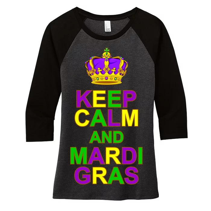 Keep Calm and Mardi Gras Crown New Orleans Women's Tri-Blend 3/4-Sleeve Raglan Shirt