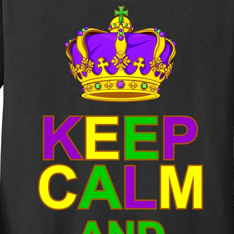 Keep Calm and Mardi Gras Crown New Orleans Kids Long Sleeve Shirt