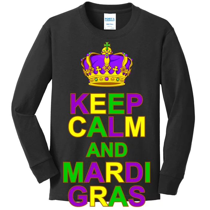 Keep Calm and Mardi Gras Crown New Orleans Kids Long Sleeve Shirt