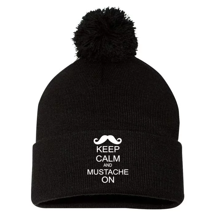 Keep Calm And Mustache On Pom Pom 12in Knit Beanie