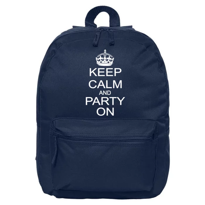 Keep Calm and Party On 16 in Basic Backpack