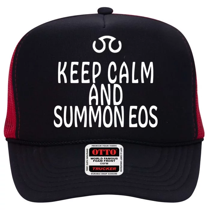 Keep Calm And Summon Eos FF14 Scholar High Crown Mesh Trucker Hat