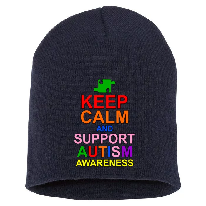 Keep Calm And Support Autism Awareness Short Acrylic Beanie